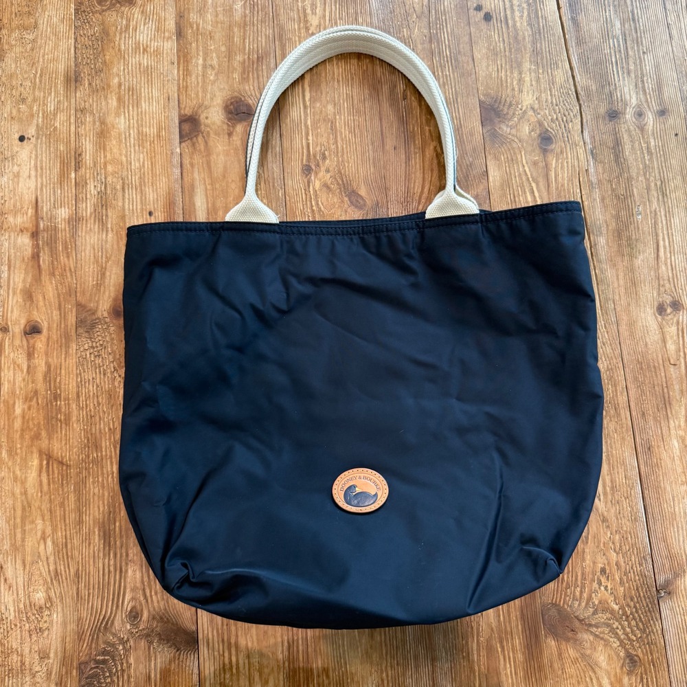 Dooney & Bourke Navy Blue Nylon Tote Bag with Leather Duck Logo Patch EUC - Picture 5 of 9